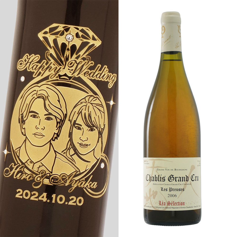 2006年 結婚記念年 / 誕生日 生まれ年ワイン 名前 似顔絵の彫刻 木箱入 平成18年