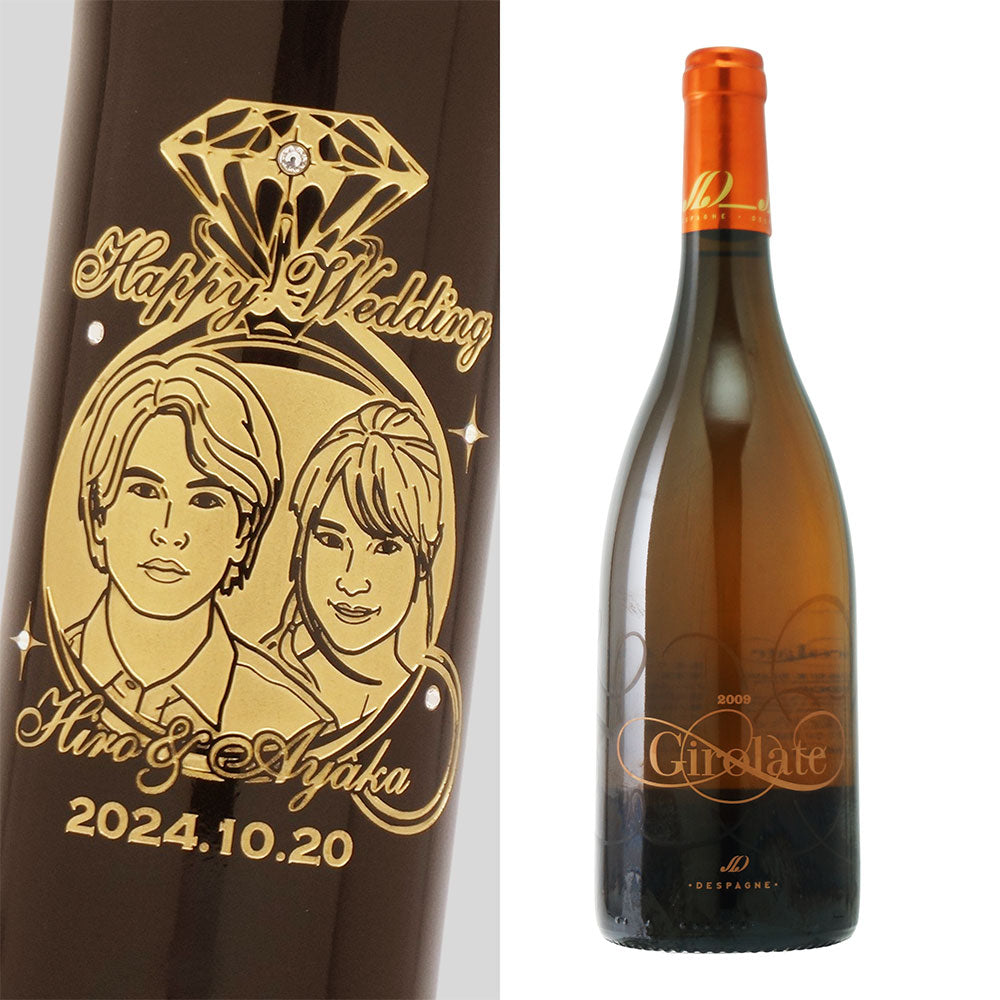 2009年 結婚記念年 / 誕生日 生まれ年ワイン 名前 似顔絵の彫刻 木箱入 平成21年