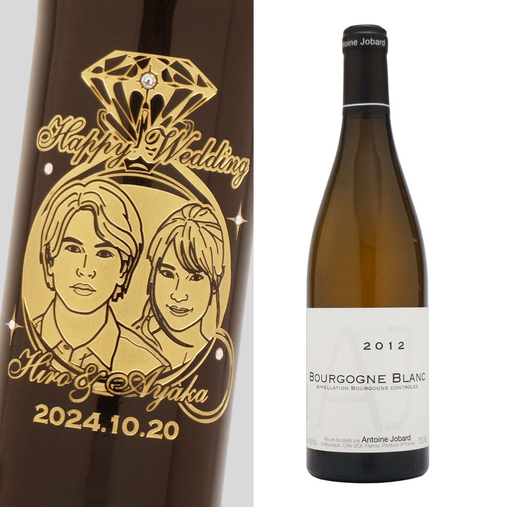 2012年 結婚記念年 / 誕生日 生まれ年ワイン 名前 似顔絵の彫刻 木箱入 平成24年