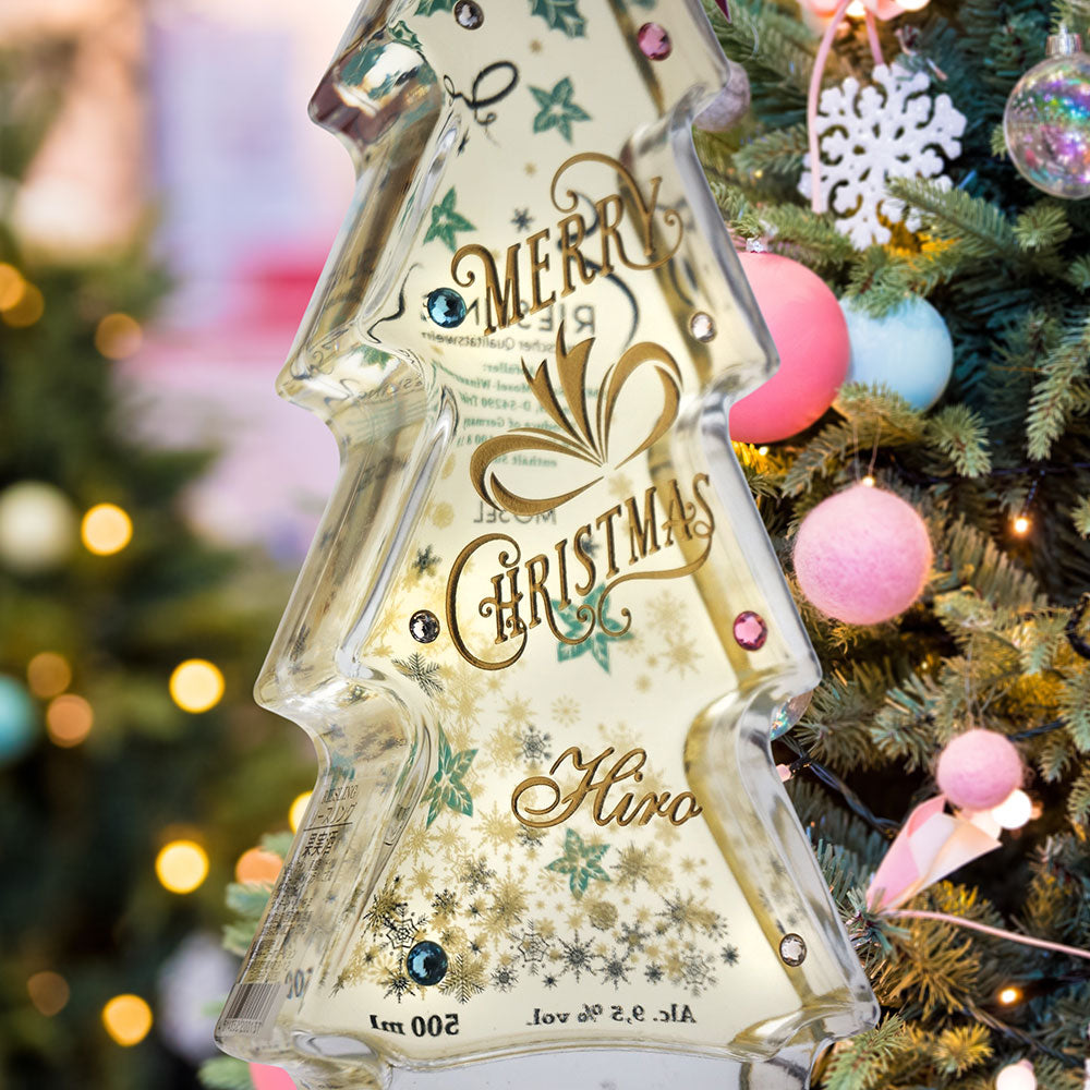 クリスマスツリーワイン 名前入り彫刻 イルミネーションLED付
