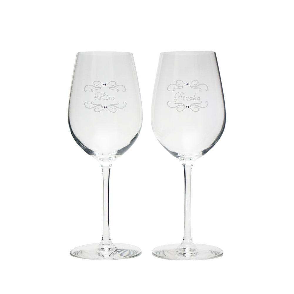 名前入り彫刻 ペアワイングラス ラインストーンデコ ソープフラワー付 化粧箱入