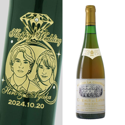 1983年 結婚記念年 / 誕生日 生まれ年ワイン 名前 似顔絵の彫刻 木箱入 昭和58年