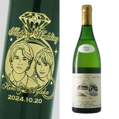 1985年 結婚記念年 / 誕生日 生まれ年ワイン 名前 似顔絵の彫刻 木箱入 昭和60年