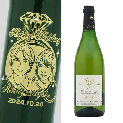 1990年 結婚記念年 / 誕生日 生まれ年ワイン 名前 似顔絵の彫刻 木箱入 平成2年
