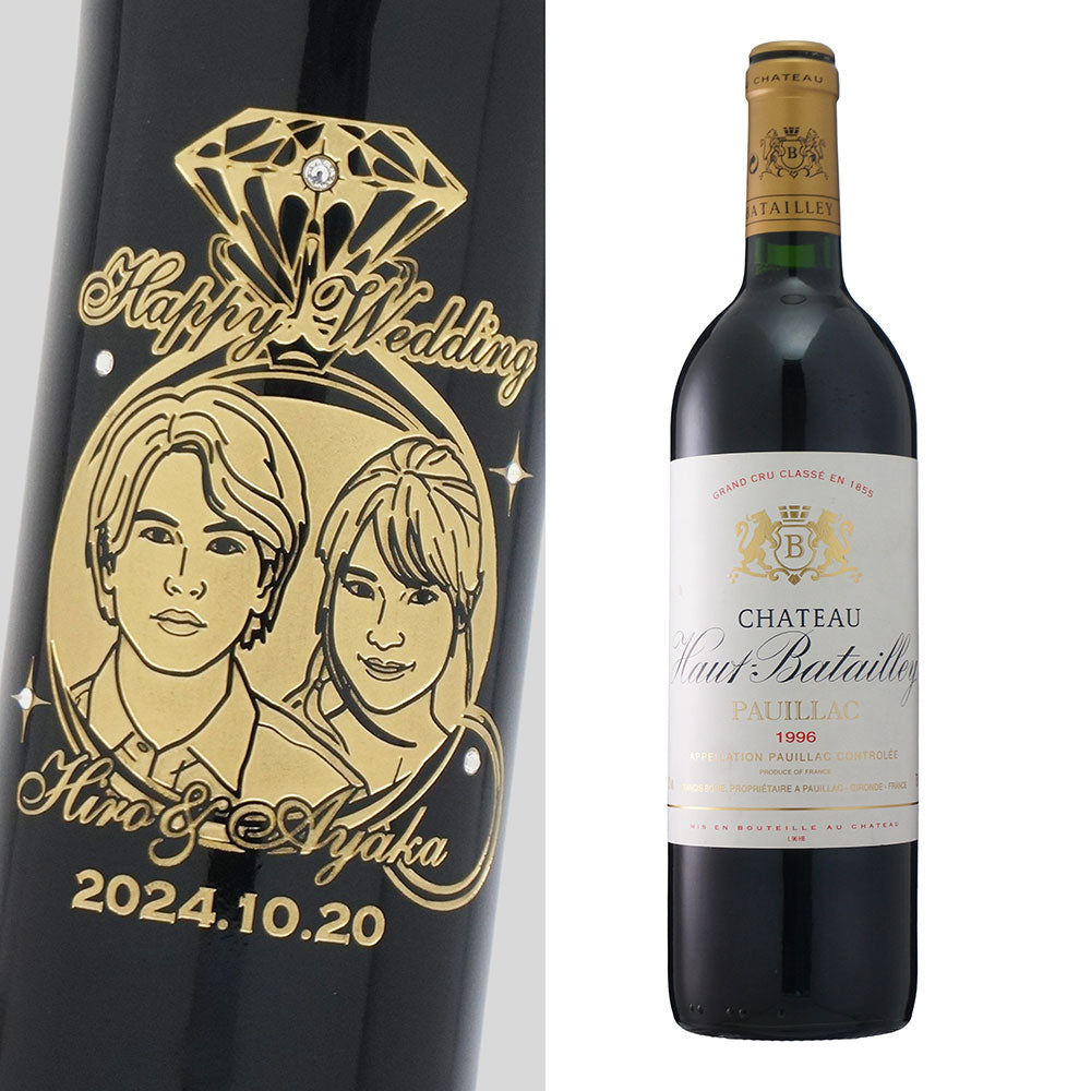 1996年 結婚記念年 / 誕生日 生まれ年ワイン 名前 似顔絵の彫刻 木箱入 平成8年