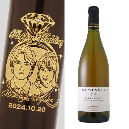 1999年 結婚記念年 / 誕生日 生まれ年ワイン 名前 似顔絵の彫刻 木箱入 平成11年