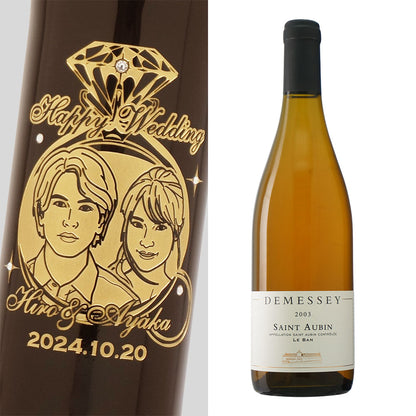 2003年 結婚記念年 / 誕生日 生まれ年ワイン 名前 似顔絵の彫刻 木箱入 平成15年