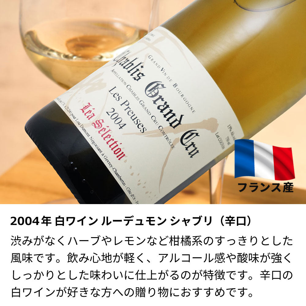 2004年 結婚記念年 / 誕生日 生まれ年ワイン 名前 似顔絵の彫刻 木箱入 平成16年