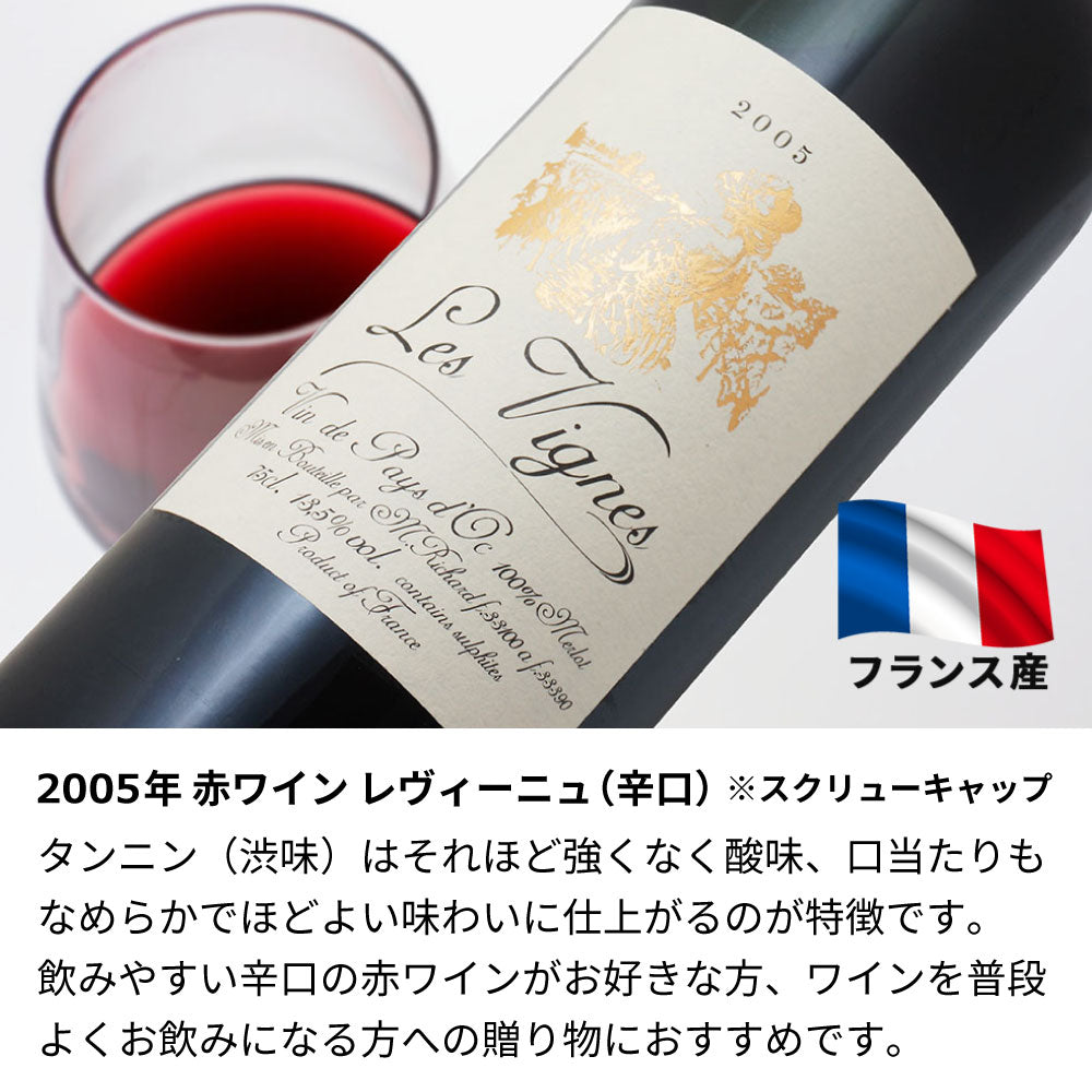 2005年 結婚記念年 / 誕生日 生まれ年ワイン 名前 似顔絵の彫刻 木箱入 平成17年