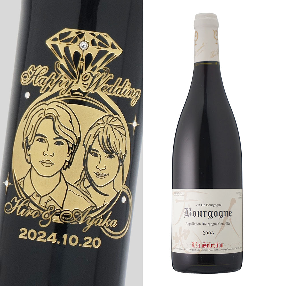 2006年 結婚記念年 / 誕生日 生まれ年ワイン 名前 似顔絵の彫刻 木箱入 平成18年