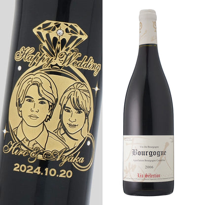 2006年 結婚記念年 / 誕生日 生まれ年ワイン 名前 似顔絵の彫刻 木箱入 平成18年