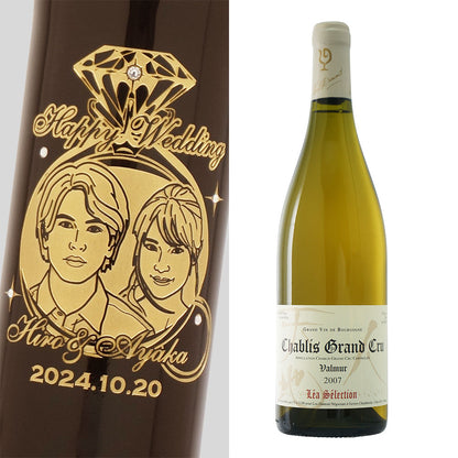 2007年 結婚記念年 / 誕生日 生まれ年ワイン 名前 似顔絵の彫刻 木箱入 平成19年