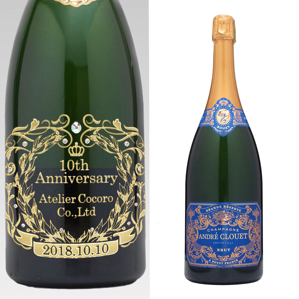 phlilipponnatt シャンパンボトルと木箱　美品 名前入り彫刻 シャンパン／スパークリングワイン 1500ml 木箱入