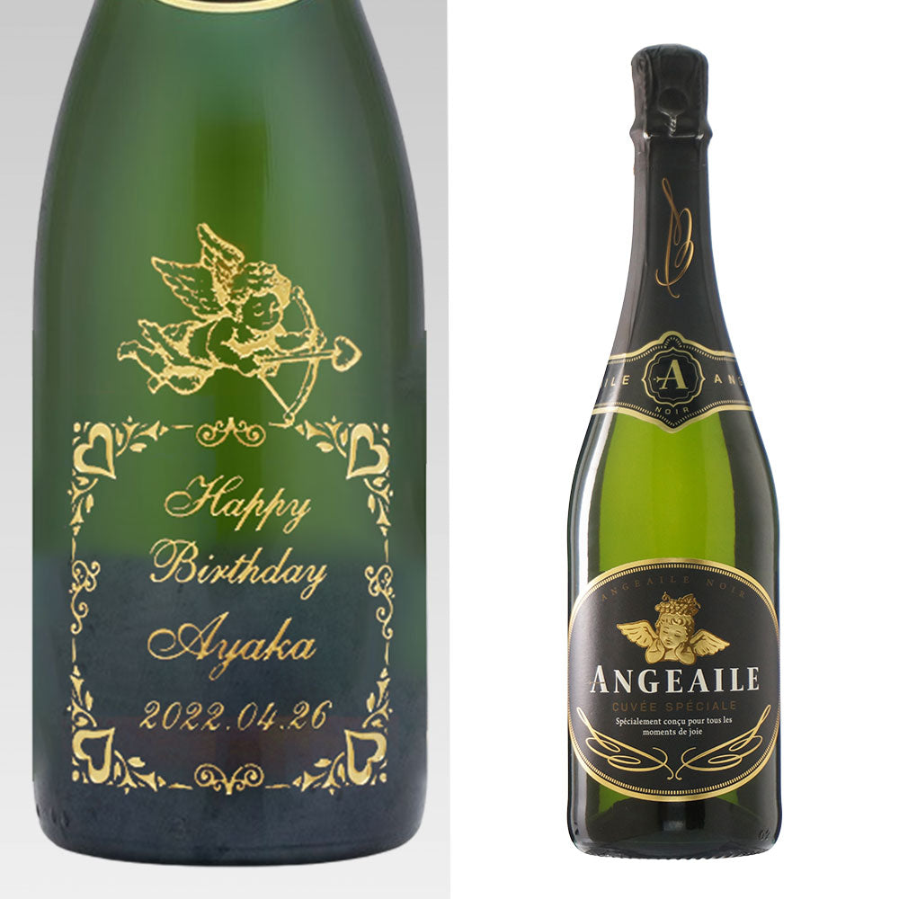 名前入り彫刻 スパークリングワイン 750ml ハート／エンジェル ラインストーンデコ