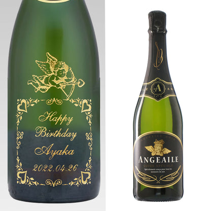 名前入り彫刻 スパークリングワイン 750ml ハート／エンジェル ラインストーンデコ