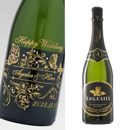 名前入り彫刻 スパークリングワイン 750ml バタフライ ラインストーンデコ 誕生日／結婚祝い