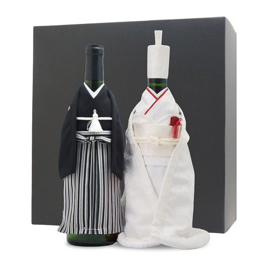 名前入り彫刻 結婚式ワイン 紋付羽織袴 白無垢 着物 神戸ワイン 和装婚礼の紅白セット