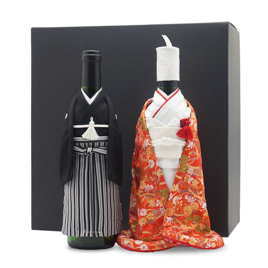 名前入り彫刻 結婚式ワイン 紋付羽織袴 色打掛 神戸ワイン 和装婚礼の紅白セット
