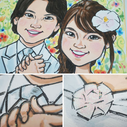 1996年 結婚記念年 / 誕生日 生まれ年ワイン 名前 似顔絵の彫刻 木箱入 平成8年