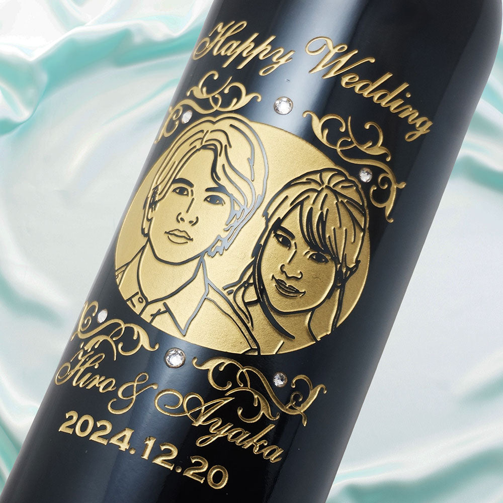 2013年 結婚記念年 / 誕生日 生まれ年ワイン 名前 似顔絵の彫刻 木箱入 平成25年