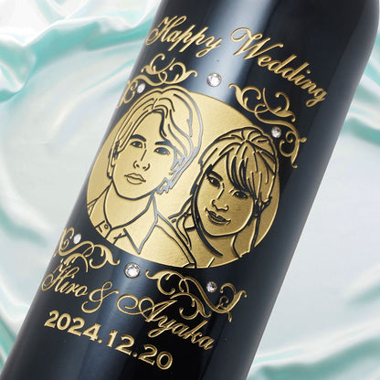 2013年 結婚記念年 / 誕生日 生まれ年ワイン 名前 似顔絵の彫刻 木箱入 平成25年
