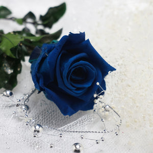 名前入り彫刻 プリザーブドフラワー 青いバラ/ラインストーンデコ - 誕生日